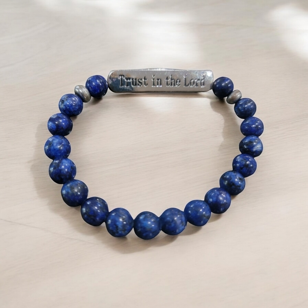 Trust In The Lord Blue Stretch Bracelet